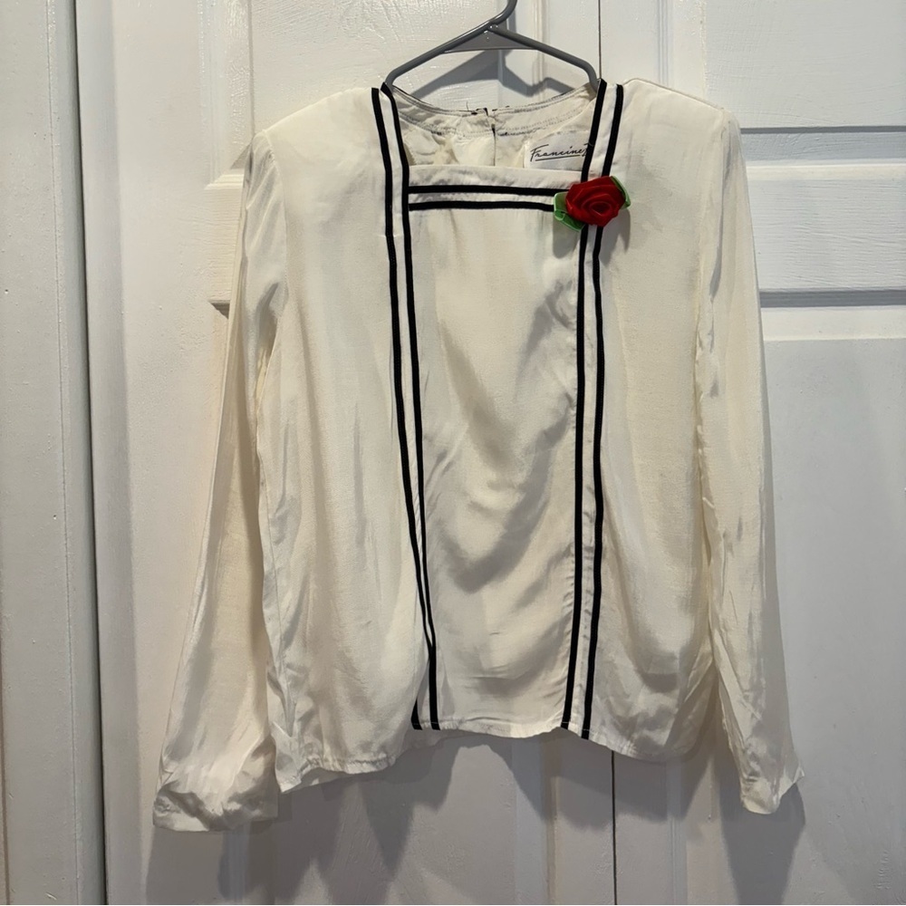 Vintage Francine B White Rosette Blouse - Size 5/6 - Picture 1 of 8